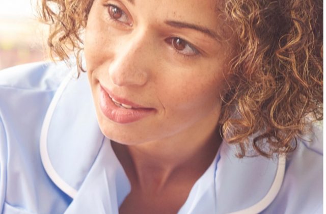 Young female nurse, listening