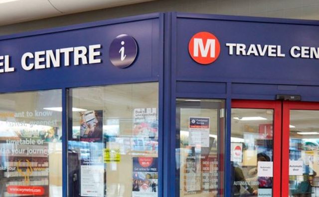 Shop window of a West Yorkshire travel centre