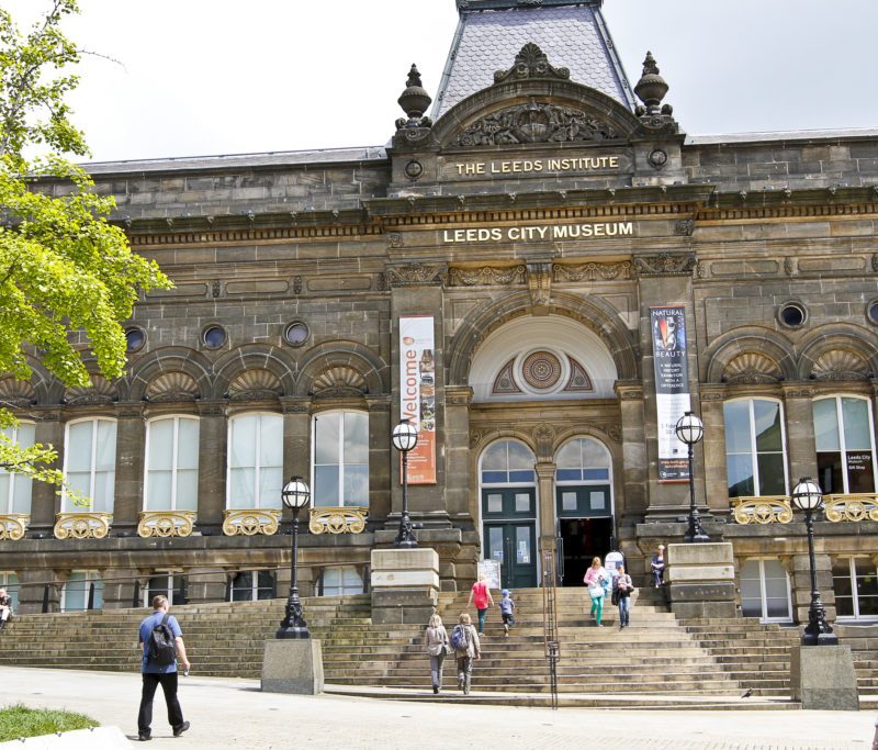Front of Leeds City Museum, on a sunny day
