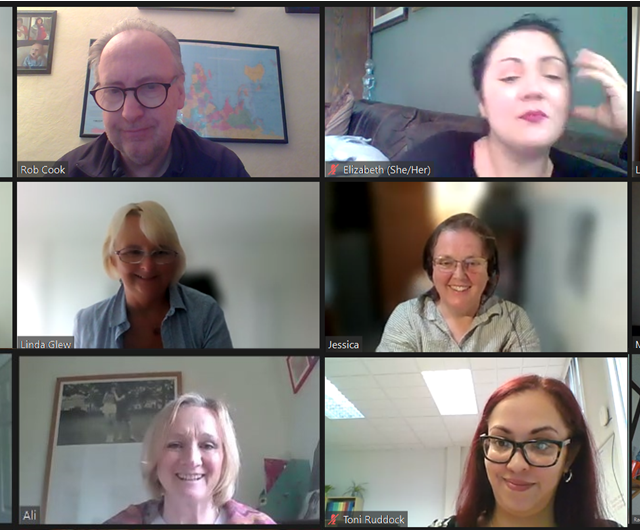 Faces of 12 LOPF staff, in a Zoom meeting
