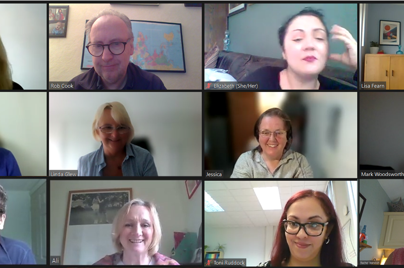 Faces of 12 LOPF staff, in a Zoom meeting