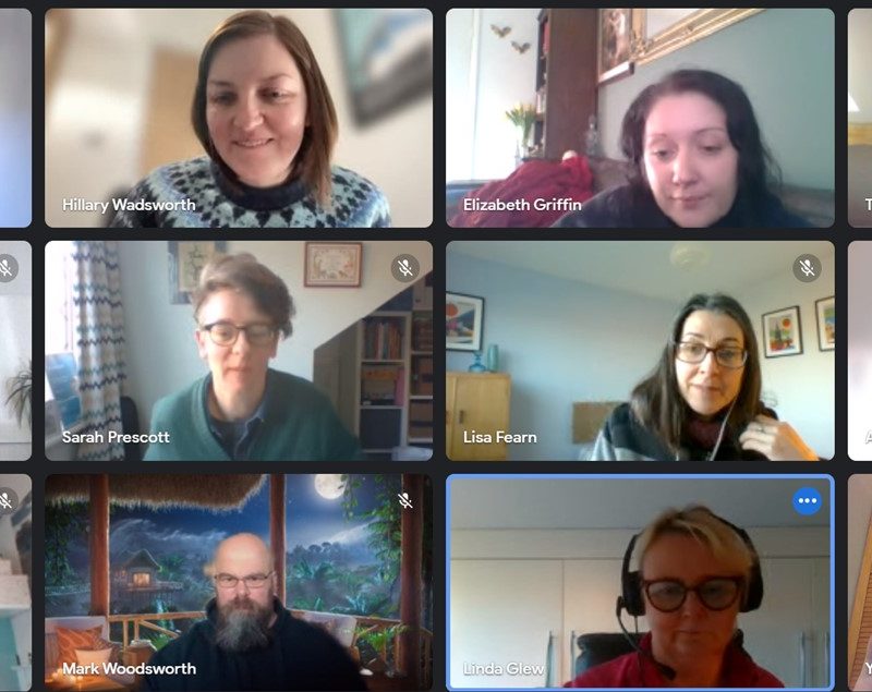 12 LOPF staff in a video meeting