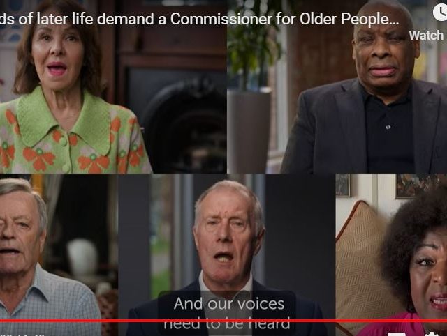 5 famous older people speaaking together on a video