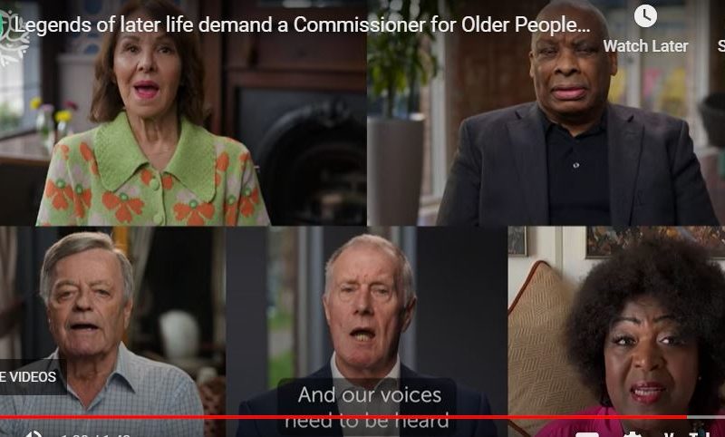 5 famous older people speaaking together on a video