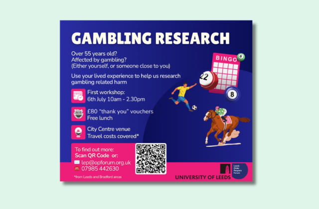 Poster for gambling harm research panel, text in post.