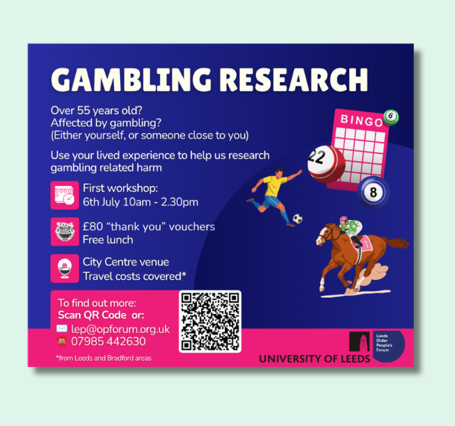 Poster for gambling harm research panel, text in post.