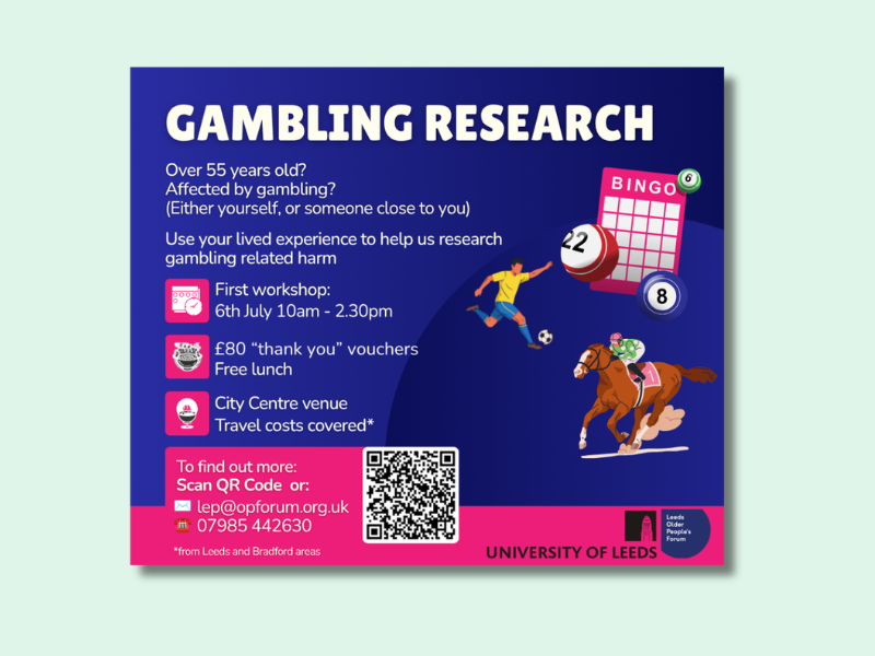 Poster for gambling harm research panel, text in post.